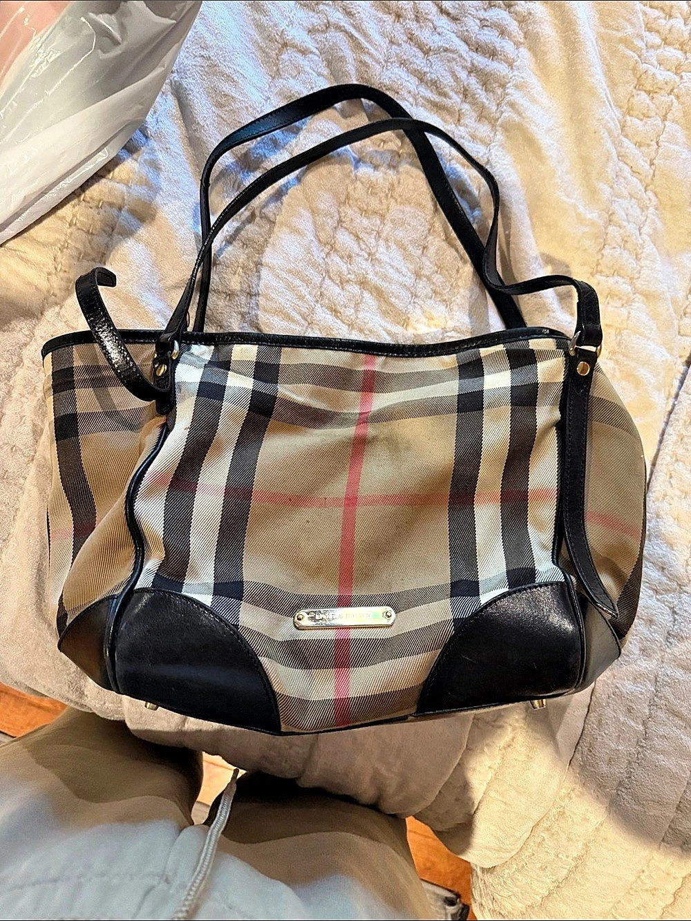 Burberry Nova Check Canvas and Leather Tote Brown & Black